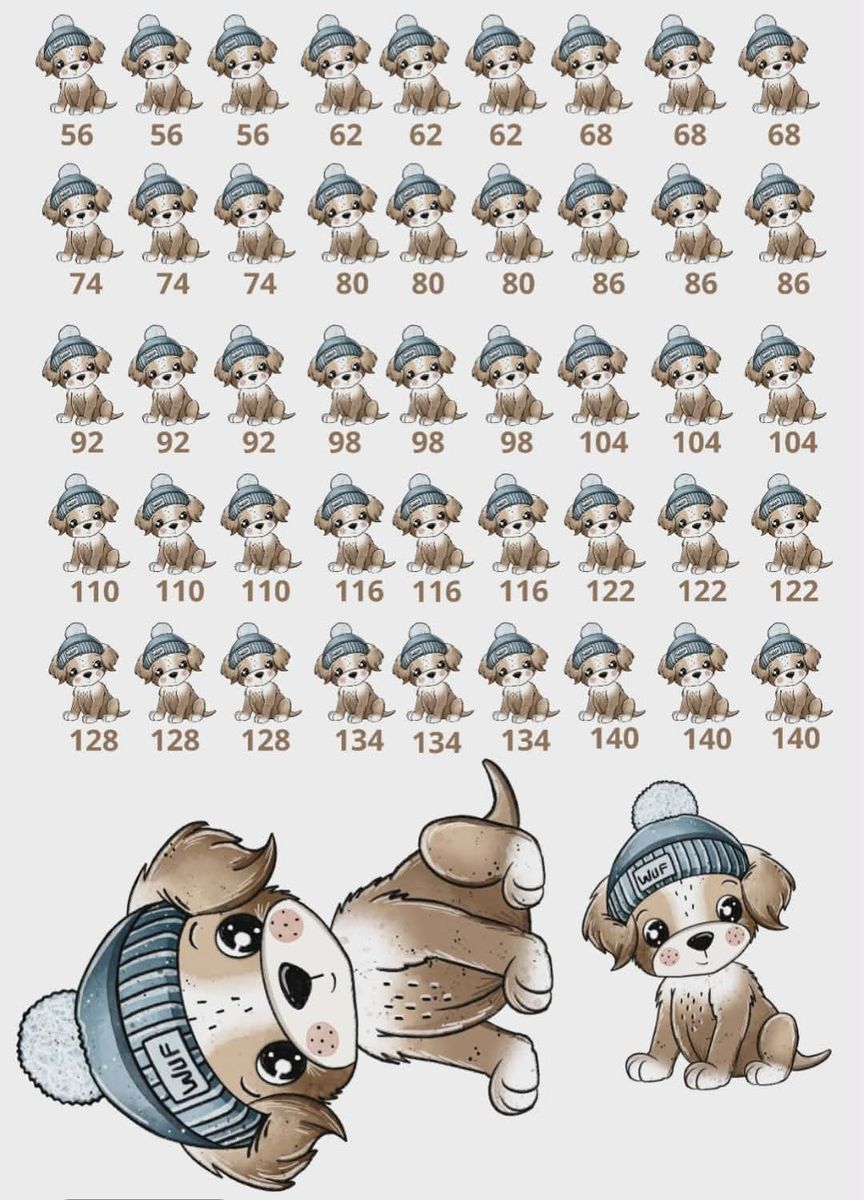 A4 ark med str merker og figurer - søt hund med lue - DTF strykemerke