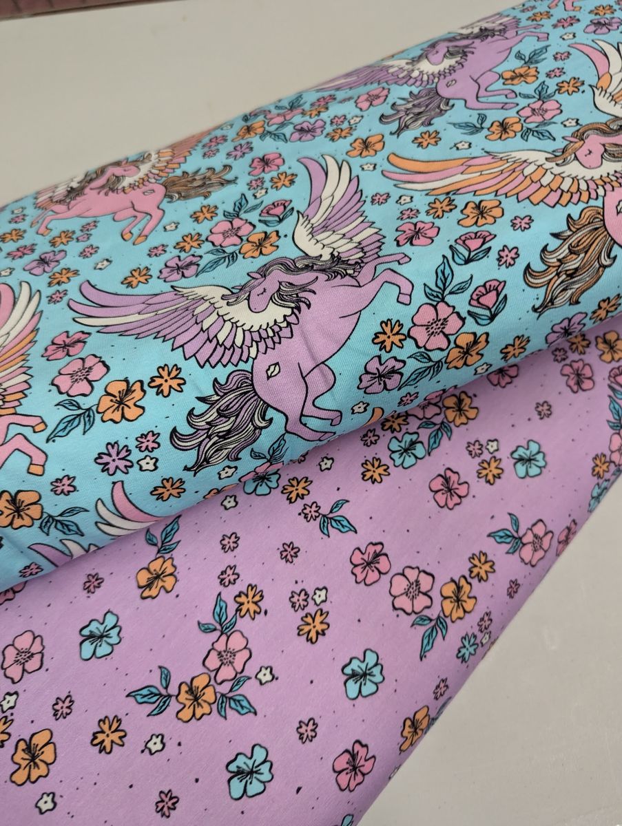 Pegasus og blomster - Jersey - Metervare 