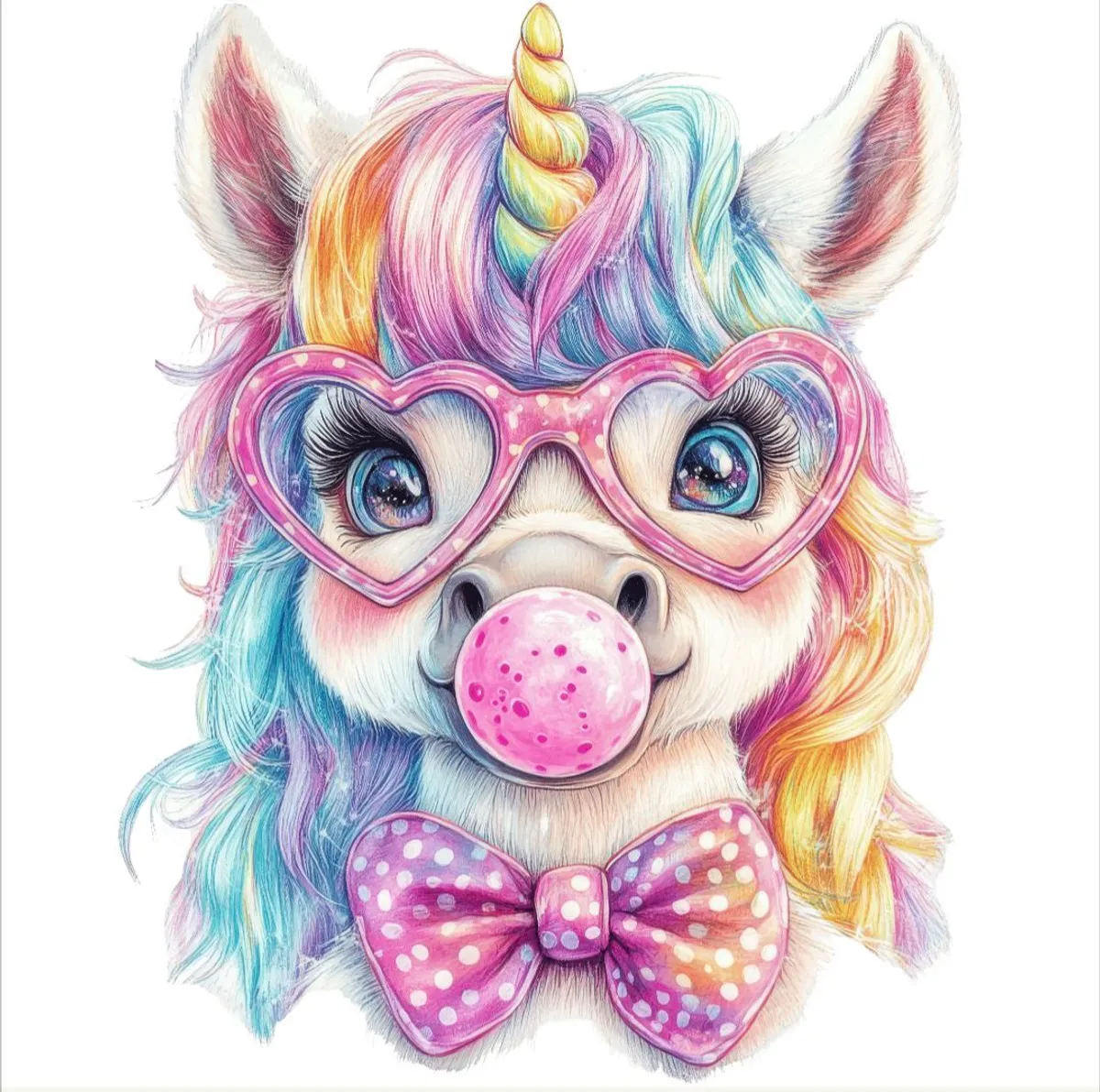 Enhjørning med tyggisboble - DTF Strykemerke