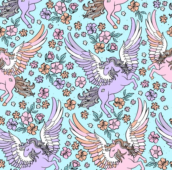 Hovedbilde Pegasus og blomster -French Terry - Metervare