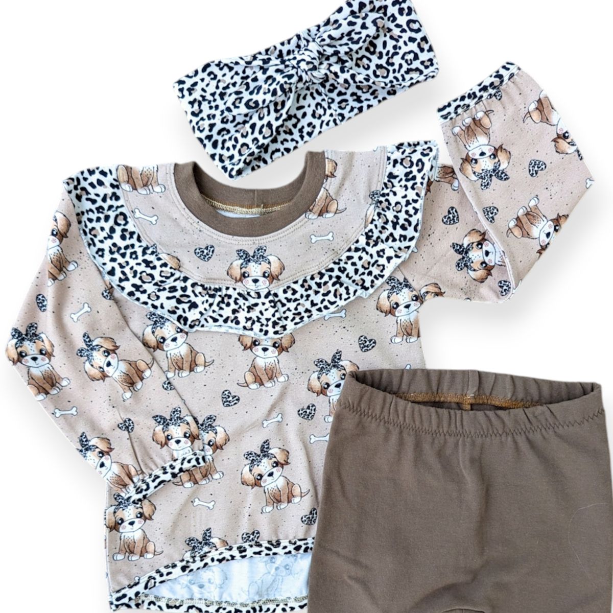 Sett str 92- søt hund med Leo sløyfe 