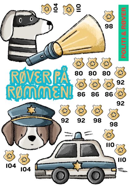 Hovedbilde Politi & Røver A4 ark - DTF Strykemerker