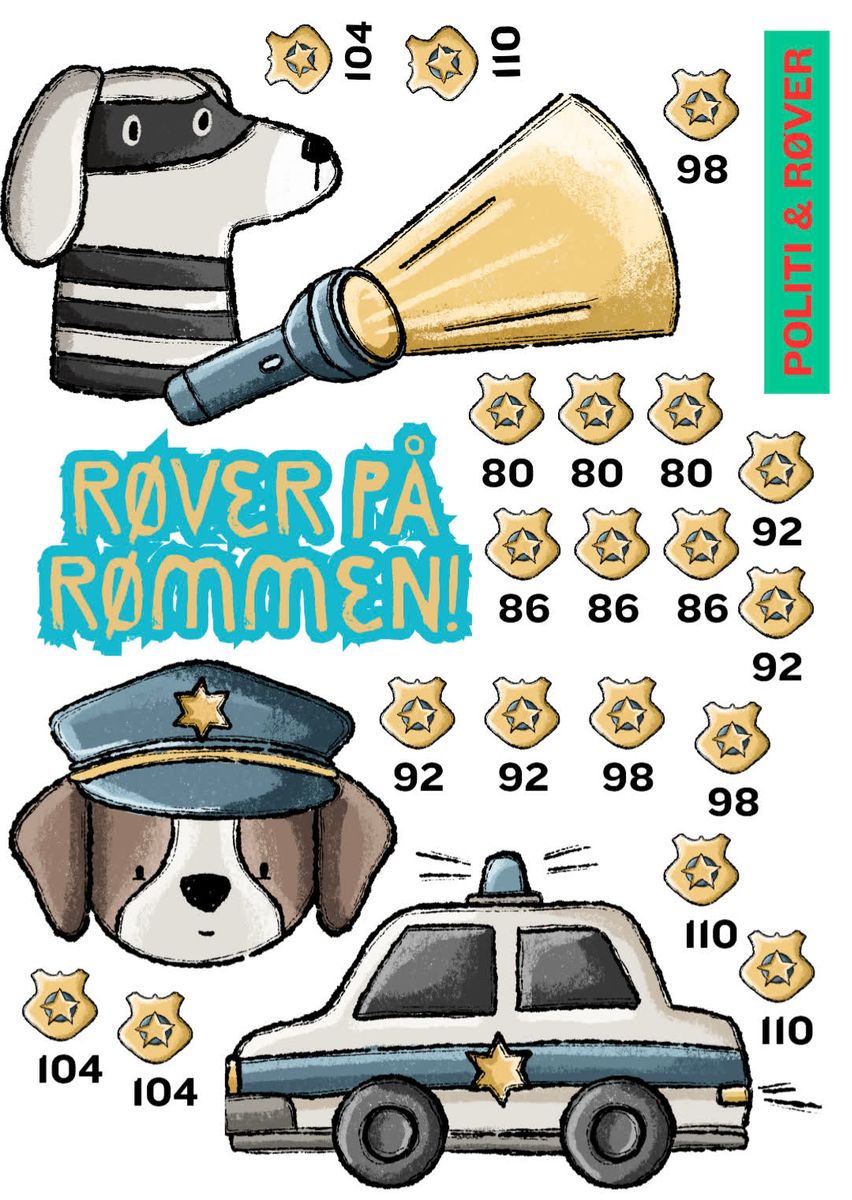 Politi & Røver A4 ark - DTF Strykemerker